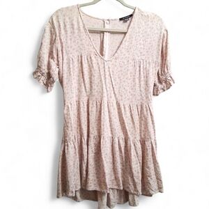 Floral Pink Ruffle Sleeve Mini Dress Tunic AE Studio XS